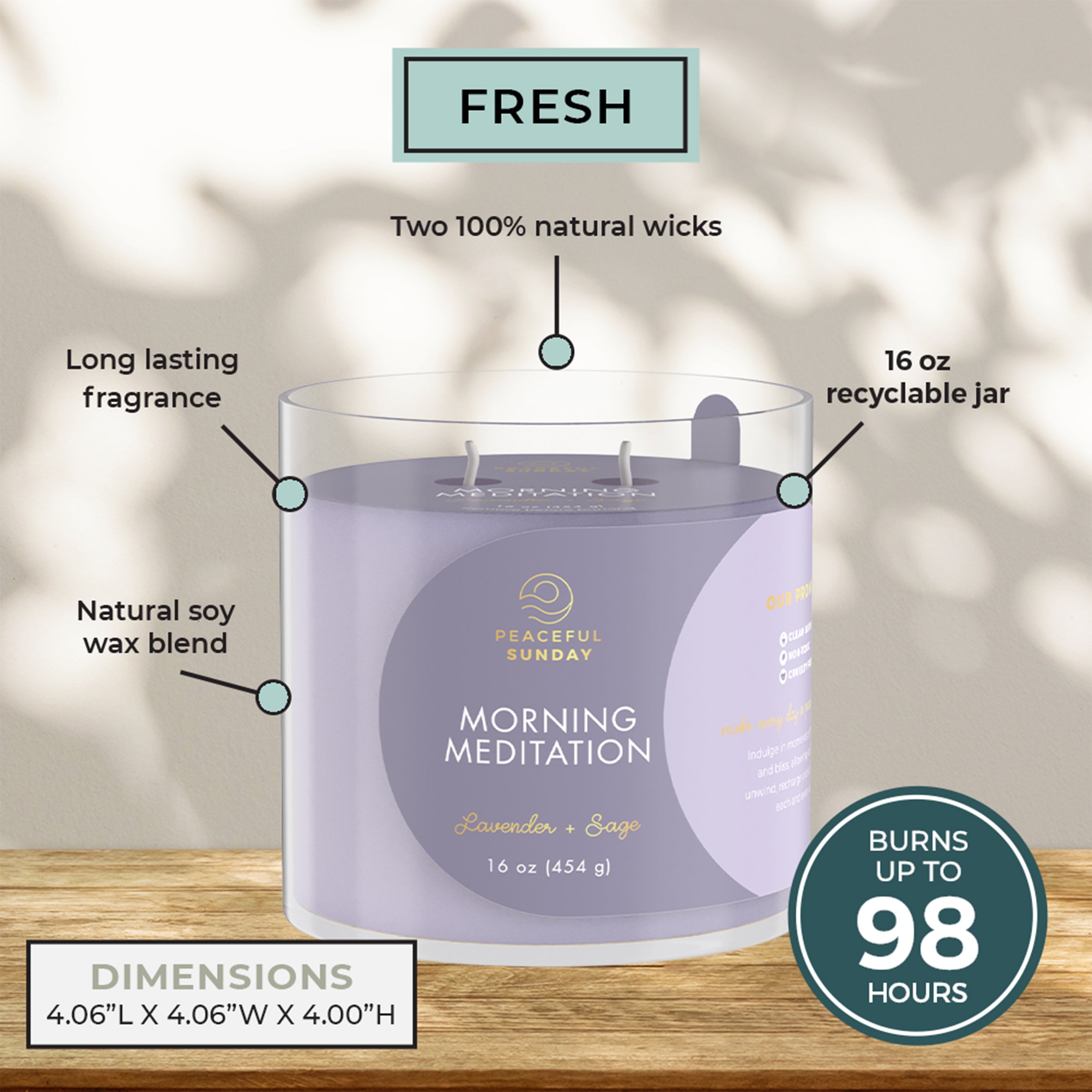 Candle with features highlighted on a neutral background