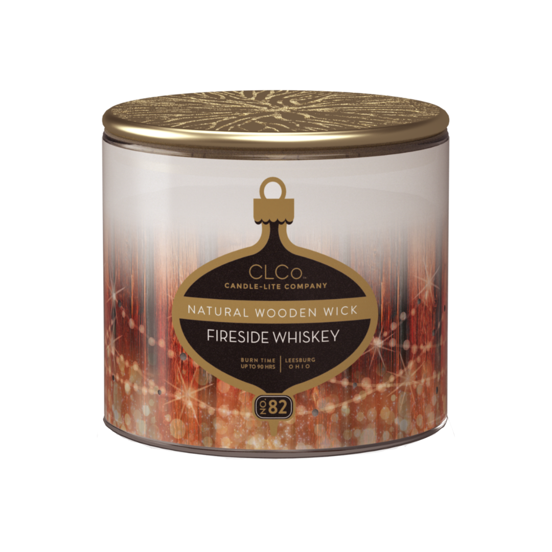 Candle in a decorative tin with 'CLCo' branding on a white background