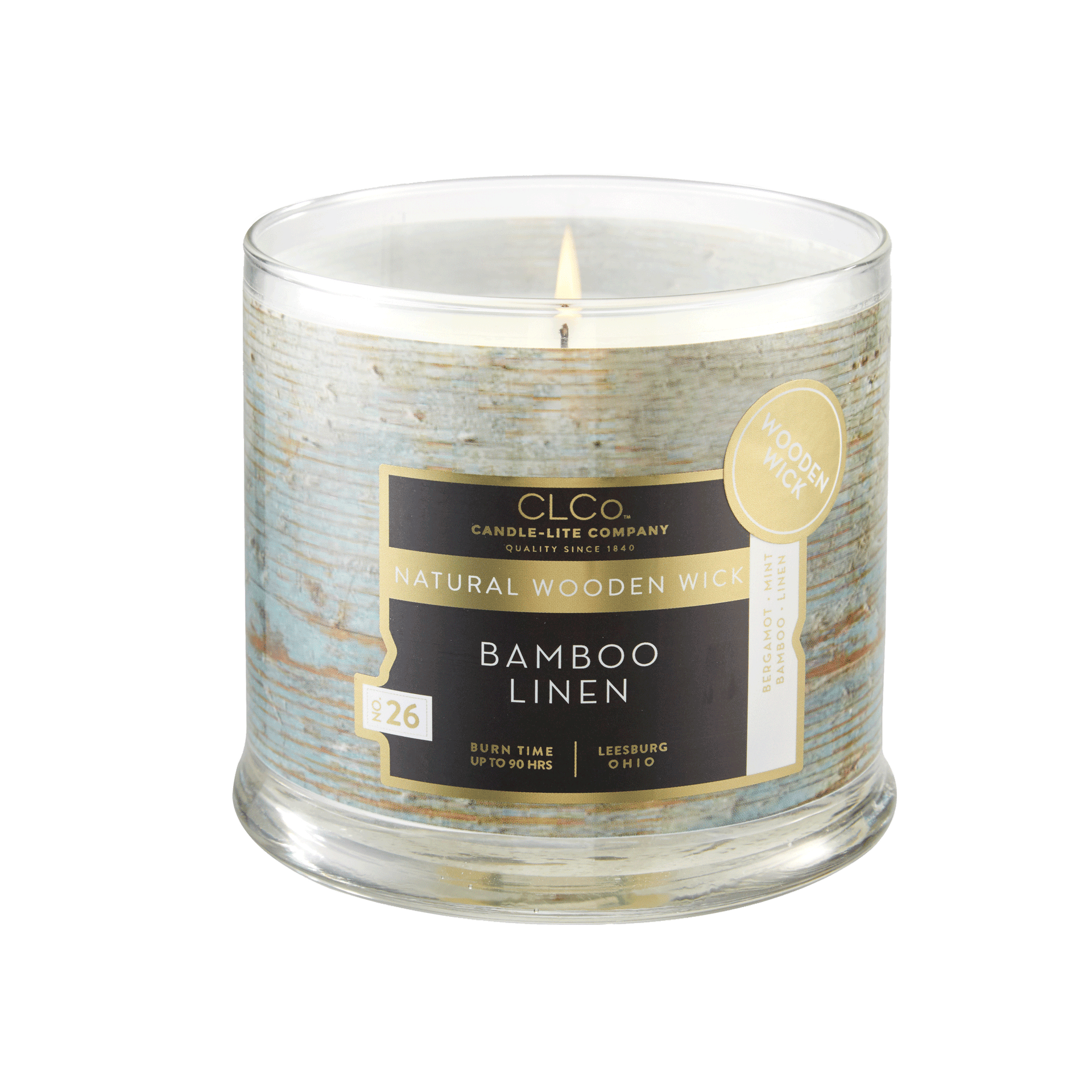 Bamboo Linen Wooden-Wick 14oz Jar Candle  Candle-lite Company